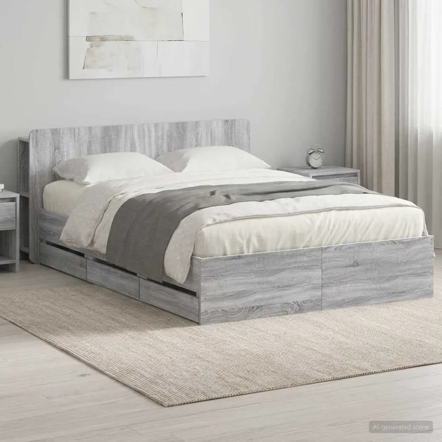 Cadre de lit avec rangement Sonoma gris 140 x 190 cm