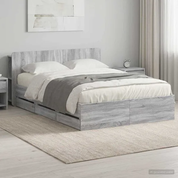 Cadre de lit avec rangement Sonoma gris 140 x 190 cm