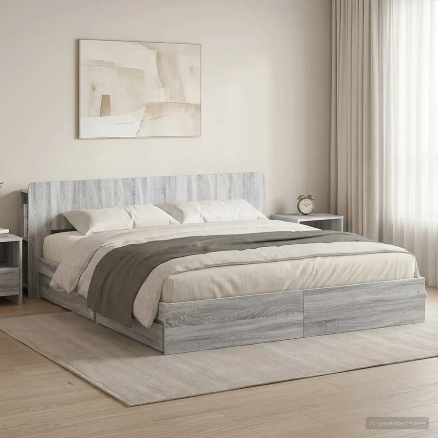 Cadre de lit avec rangement Sonoma gris 180 x 200 cm