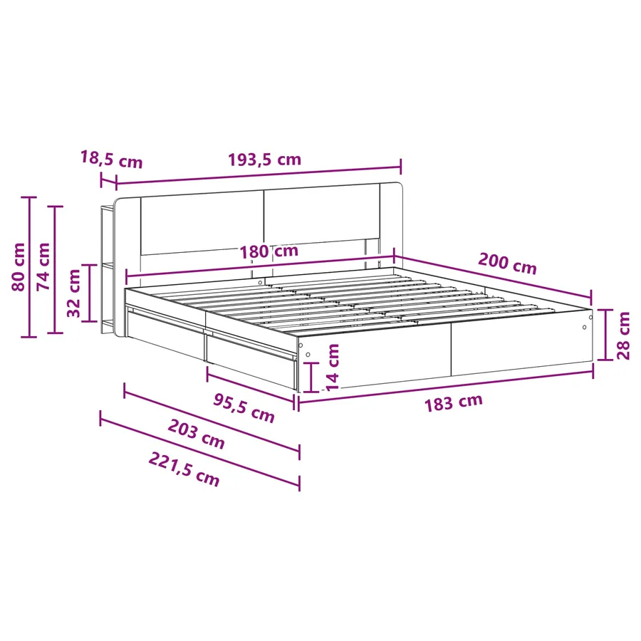 Cadre de lit avec rangement Sonoma gris 180 x 200 cm - 10