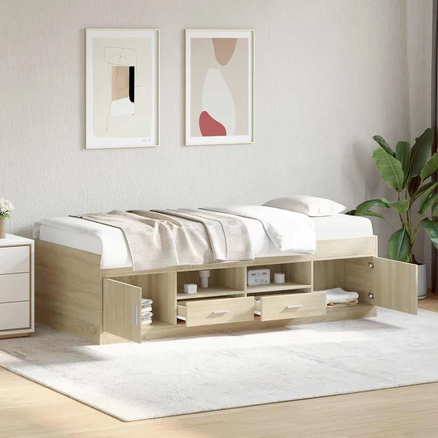 Cadre de lit avec rangement avec porte Chêne Sonoma 80 x 200 cm
