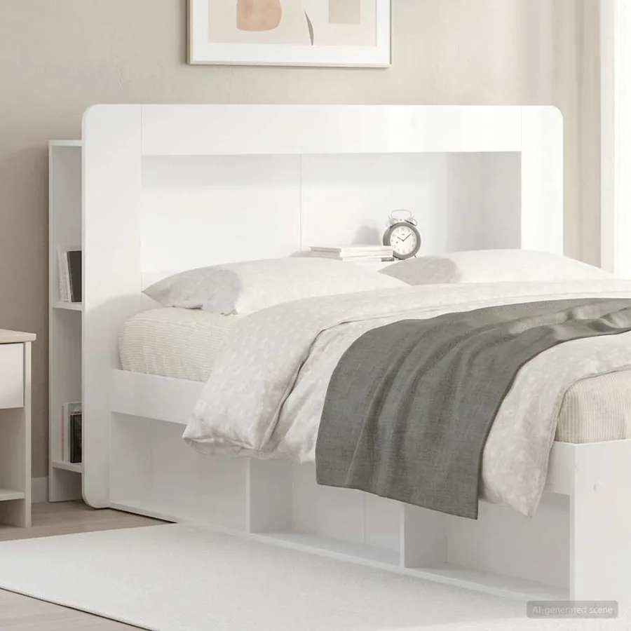 Cabinet de Tête de Lit Blanc brillant Bois d’ingénierie