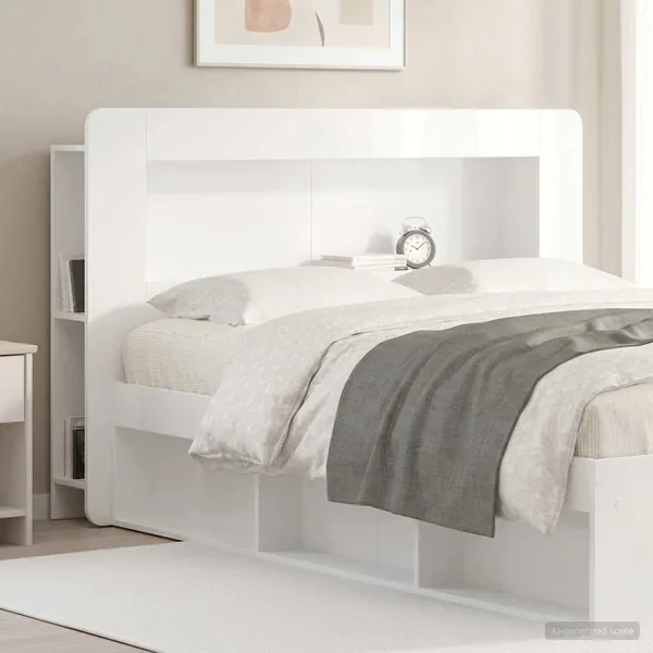 Cabinet de Tête de Lit Blanc brillant Bois d’ingénierie