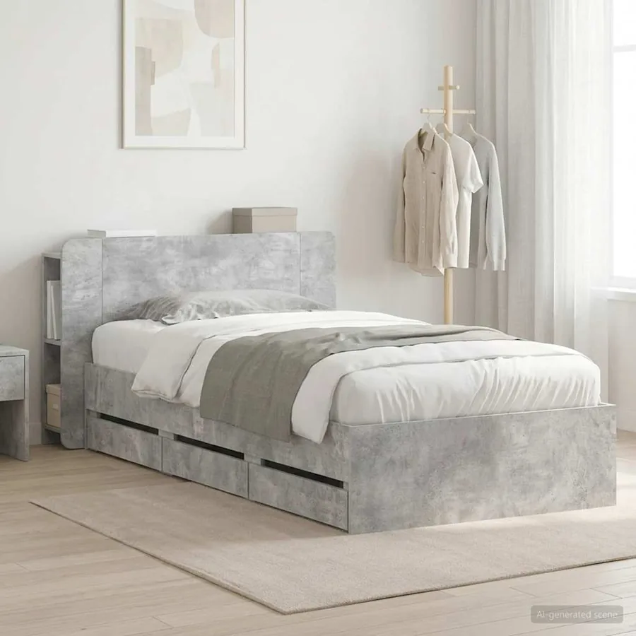 Cadre de lit avec rangement Gris béton 80 x 200 cm