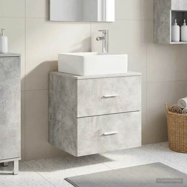 Vanité de lavabo mural Gris béton 53 x 34,5 x 63 cm