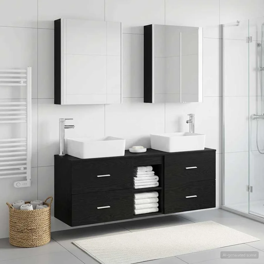 Ensemble de mobilier de salle de bain 5 pcs Chêne noir