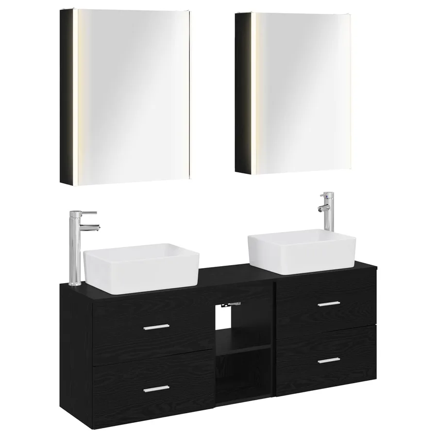 Ensemble de mobilier de salle de bain 5 pcs Chêne noir - 2