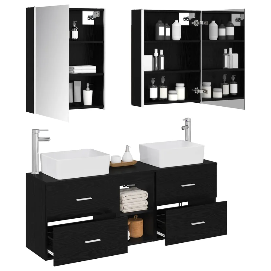 Ensemble de mobilier de salle de bain 5 pcs Chêne noir - 3