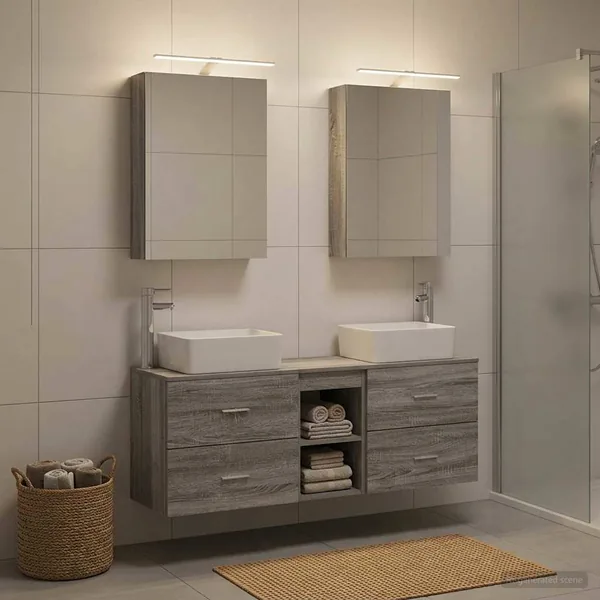 Ensemble de mobilier de salle de bain 5 pcs Sonoma gris