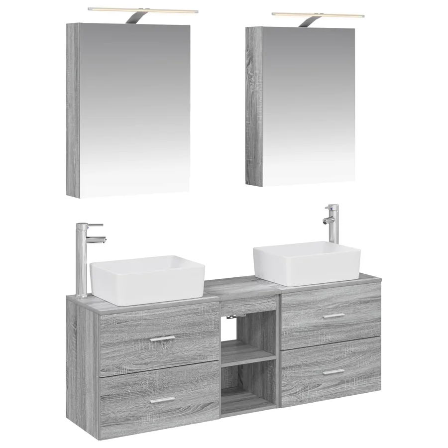 Ensemble de mobilier de salle de bain 5 pcs Sonoma gris - 2