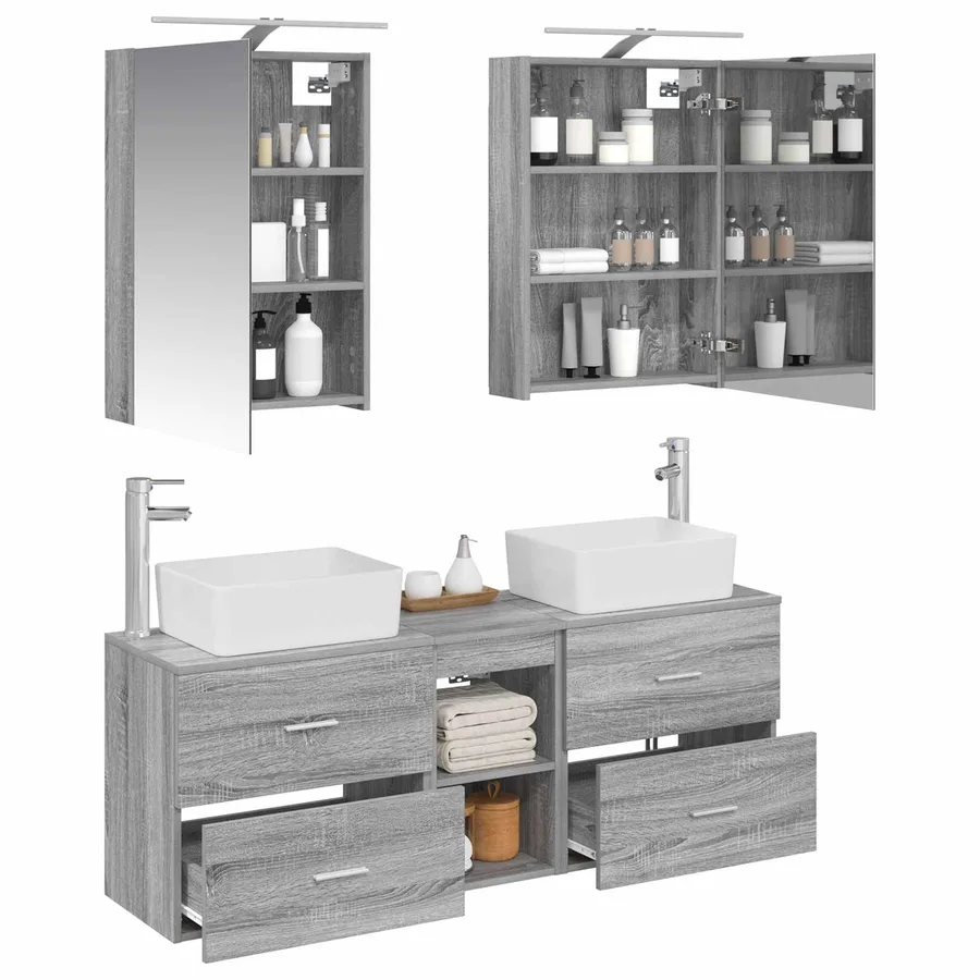 Ensemble de mobilier de salle de bain 5 pcs Sonoma gris - 3