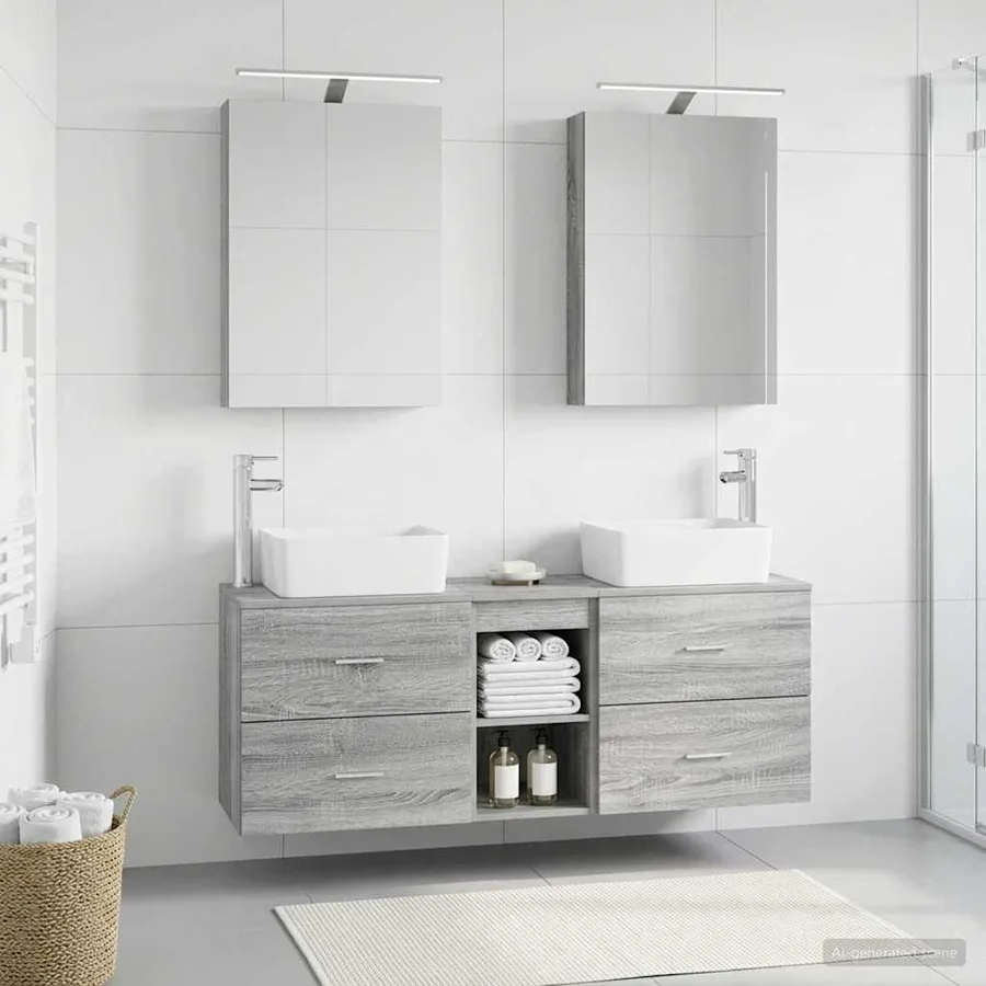 Ensemble de mobilier de salle de bain 5 pcs Sonoma gris - 4