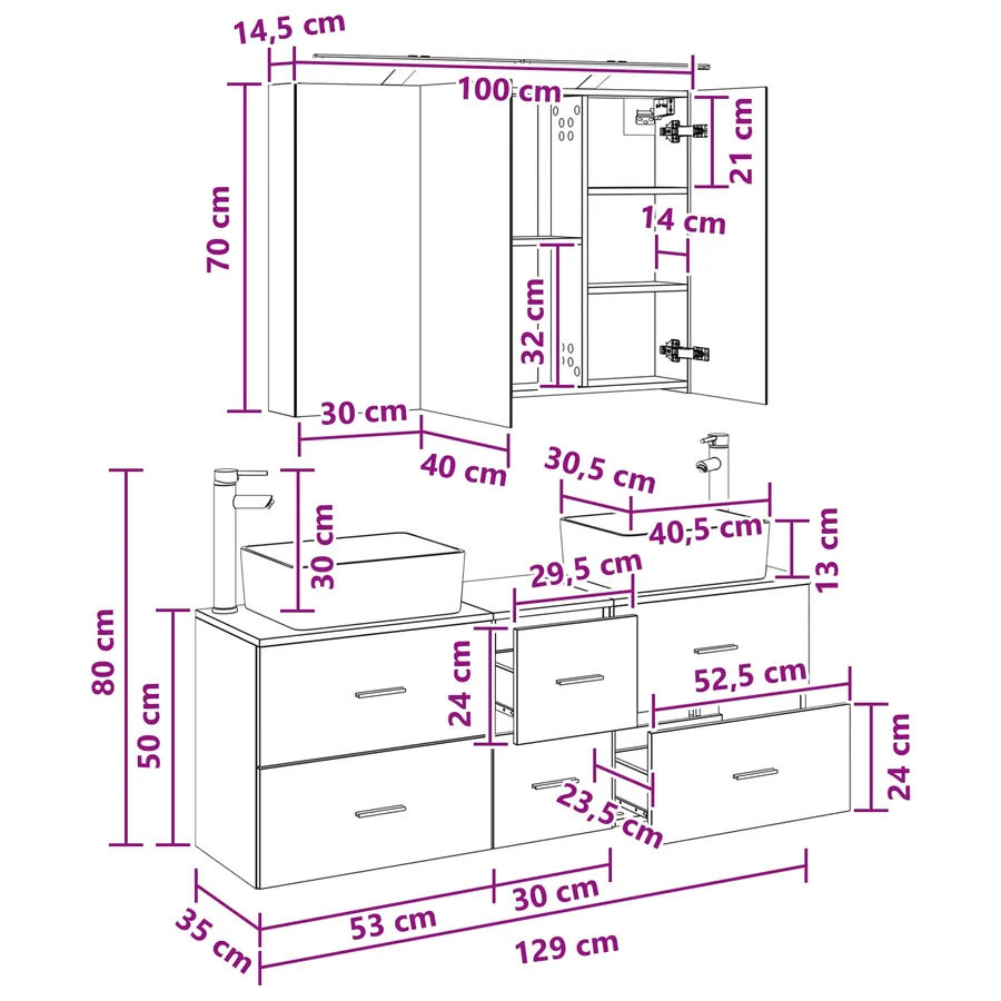 Ensemble de mobilier de salle de bain 4 pcs Blanc - 14