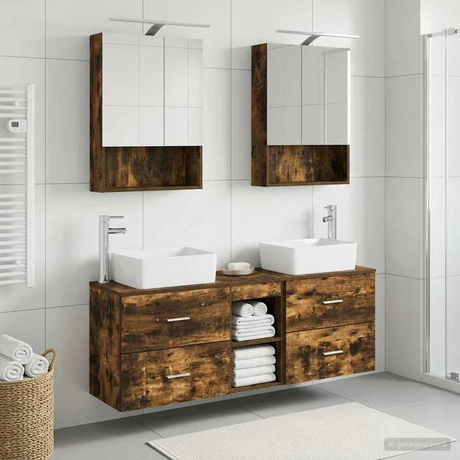 Ensemble de mobilier de salle de bain 5 pcs Chêne fumé