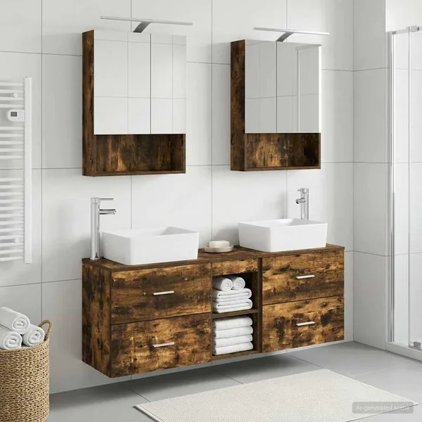 Ensemble de mobilier de salle de bain 5 pcs Chêne fumé