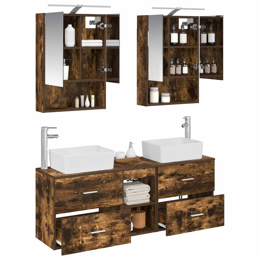 Ensemble de mobilier de salle de bain 5 pcs Chêne fumé - 3