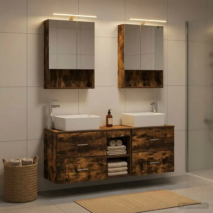 Ensemble de mobilier de salle de bain 5 pcs Chêne fumé - 4