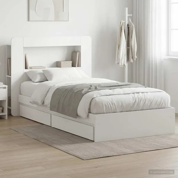 Cadre de lit avec rangement Blanc 90 x 200 cm Bois d'ingénierie