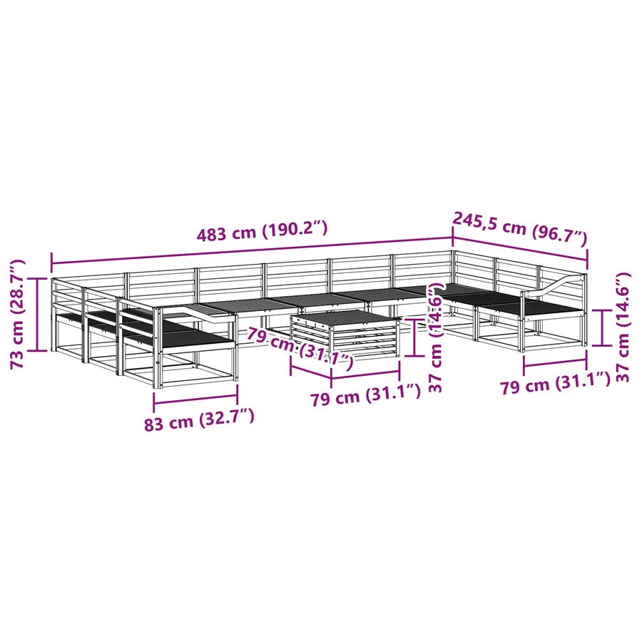 Ensemble de canapés d'extérieur 11 pcs Naturel - 11