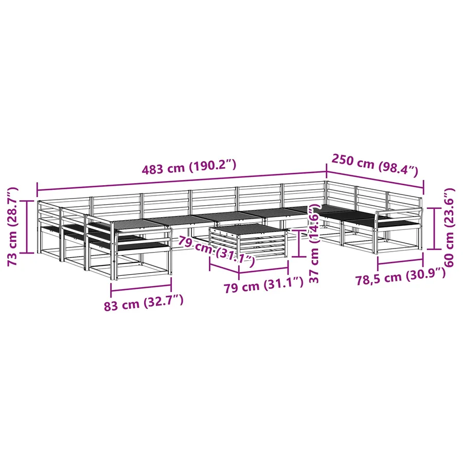 Ensemble de canapés d'extérieur 11 pcs Naturel - 11