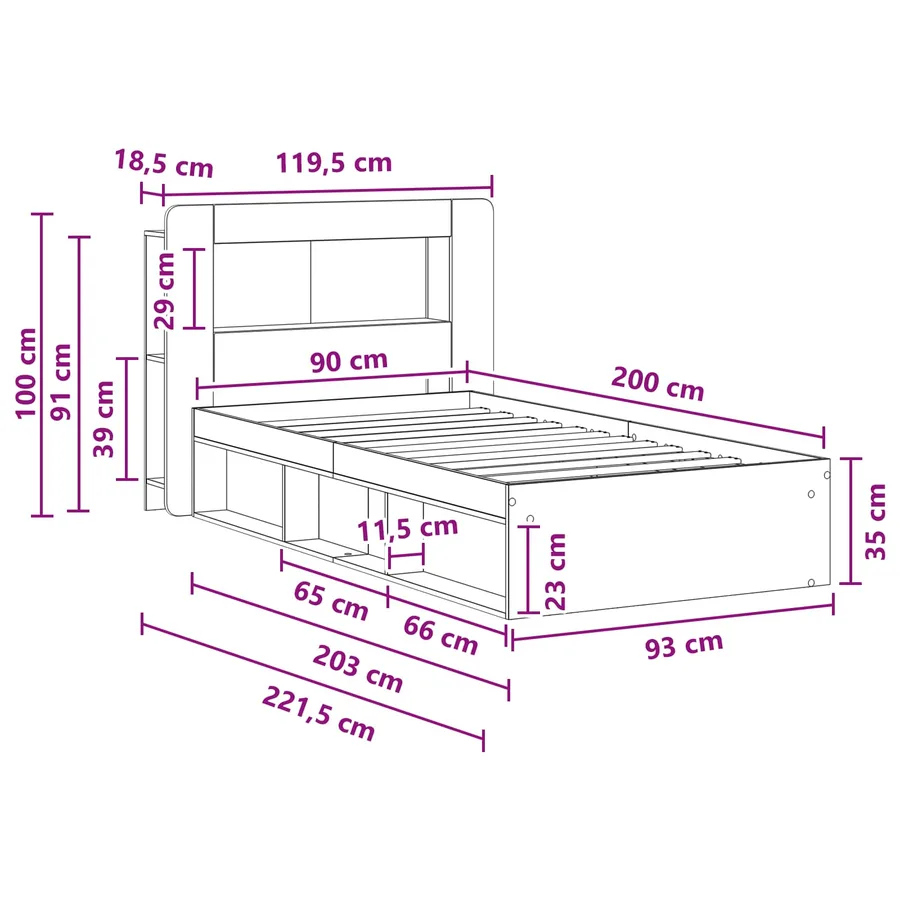Cadre de lit avec rangement Chêne artisanal 90 x 200 cm - 10