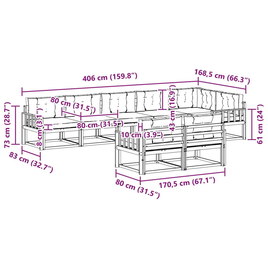 Ensemble de canapés d'extérieur 8 pc Naturel et Crème - 8