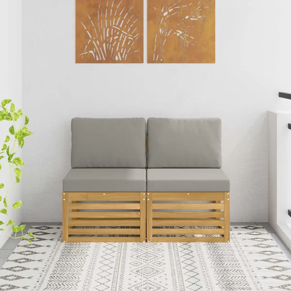 2 Pièce Sofa de milieu extérieur Bois d'Acacia Massif Blanc