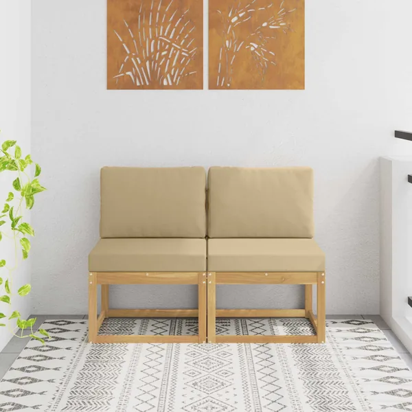 2 Pièce Sofa de milieu extérieur Bois d'Acacia Massif Blanc