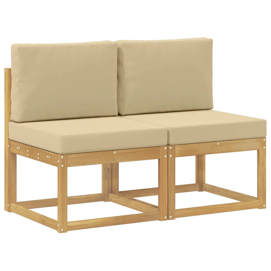 2 Pièce Sofa de milieu extérieur Bois d'Acacia Massif Blanc - 2