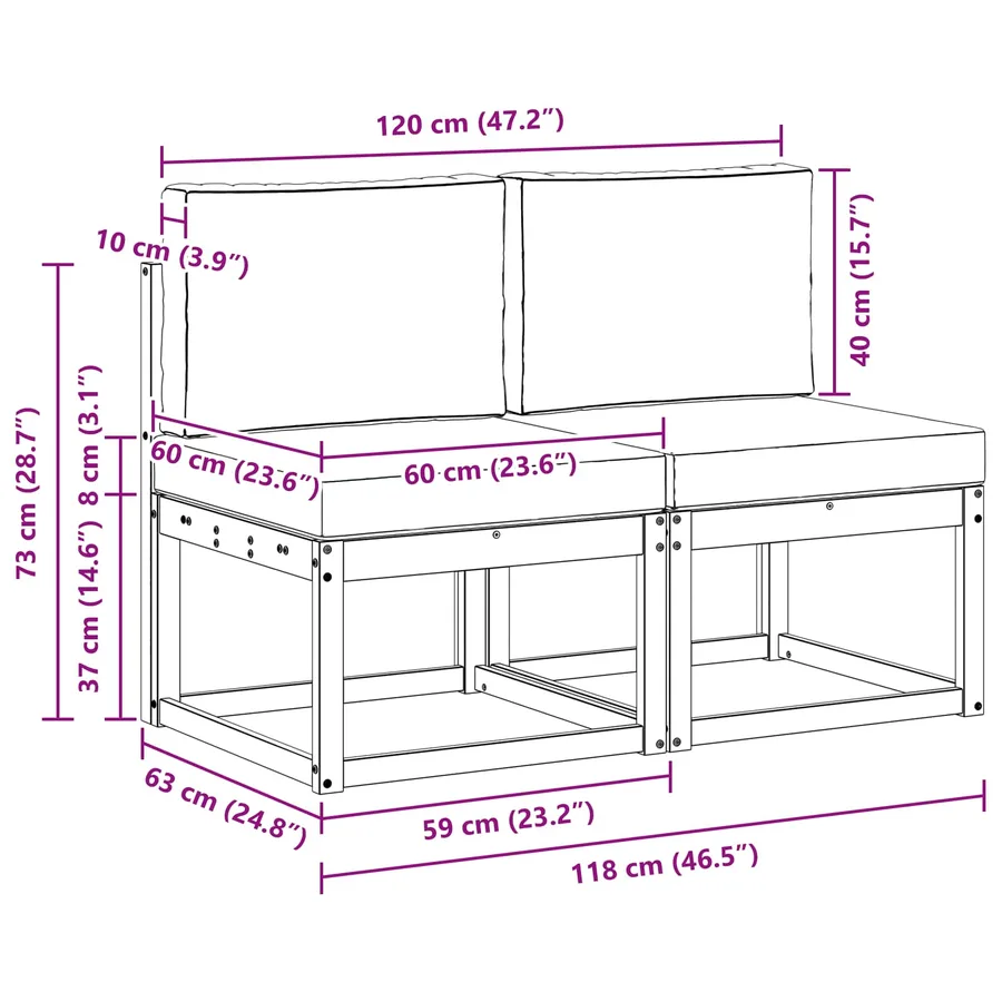 2 Pièce Sofa de milieu extérieur Bois d'Acacia Massif Blanc - 7