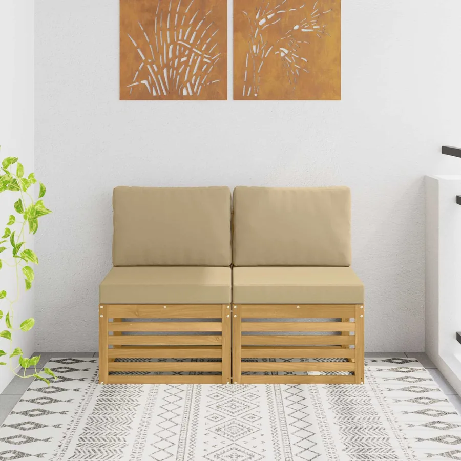 2 Pièce Sofa de milieu extérieur Bois d'Acacia Massif Blanc