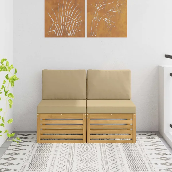 2 Pièce Sofa de milieu extérieur Bois d'Acacia Massif Blanc