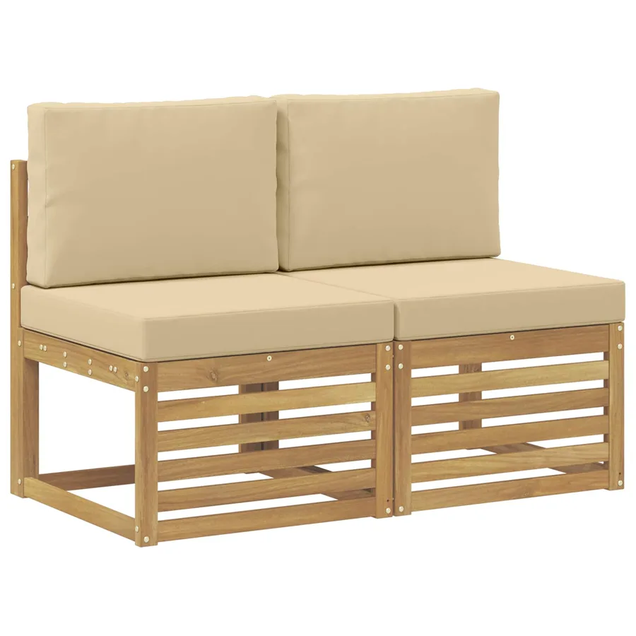 2 Pièce Sofa de milieu extérieur Bois d'Acacia Massif Blanc - 2