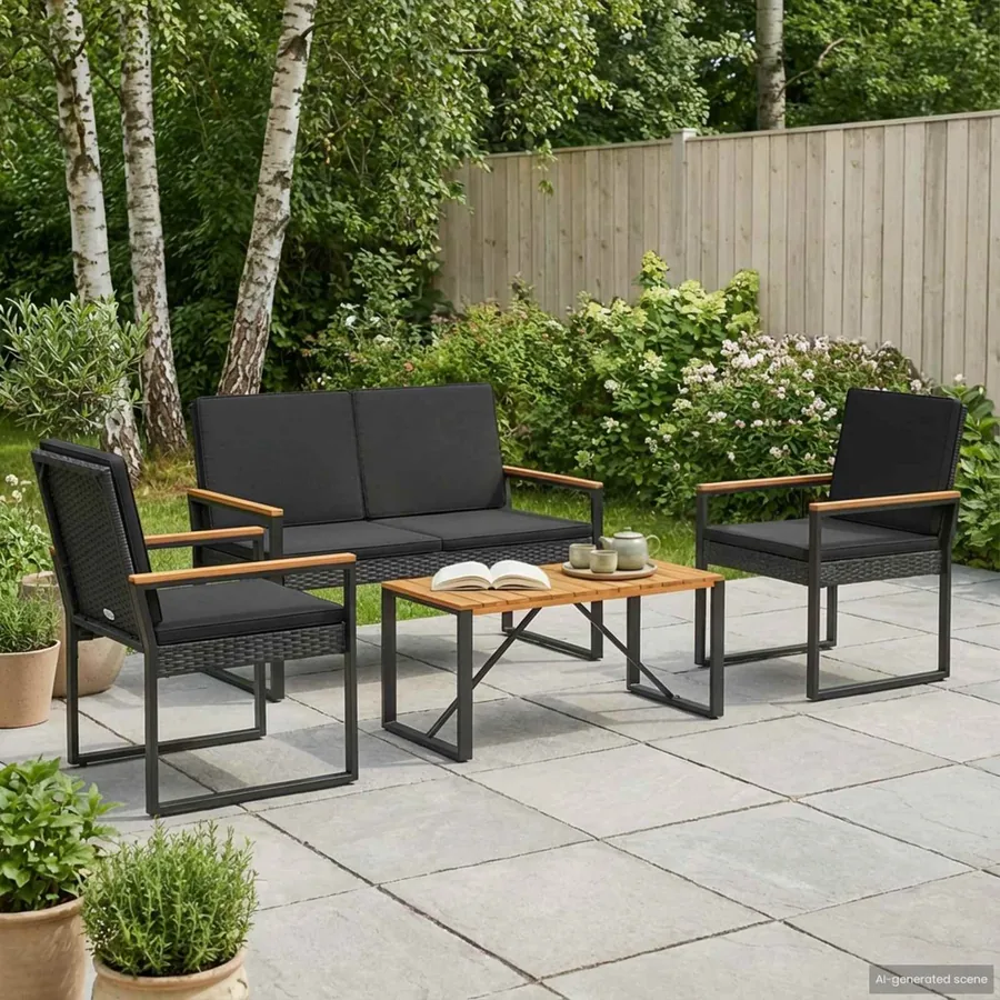 Ensemble de meubles d'extérieur 4 pcs Noir polyrotin