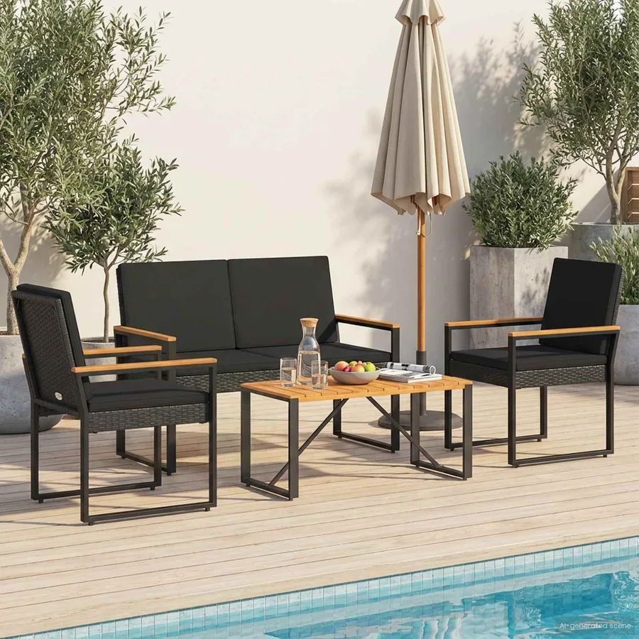 Ensemble de meubles d'extérieur 4 pcs Noir polyrotin - 3