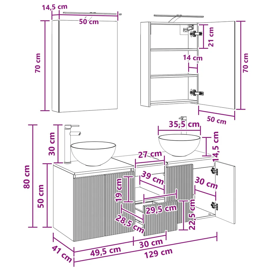 Ensemble d'armoire de salle de bain 5 pcs Blanc - 14