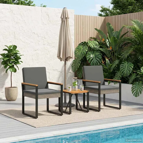 Ensemble de meubles d'extérieur 3 pcs Gris et Gris foncé