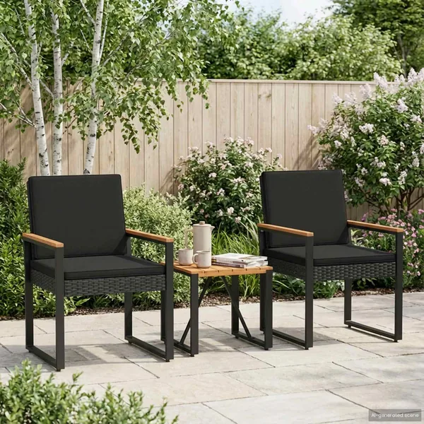 Ensemble de meubles d'extérieur 3 pcs Noir polyrotin