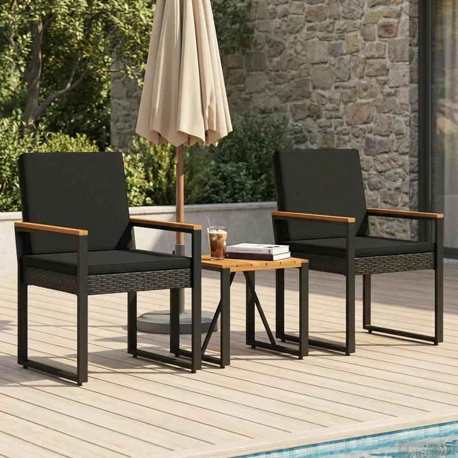 Ensemble de meubles d'extérieur 3 pcs Noir polyrotin - 3