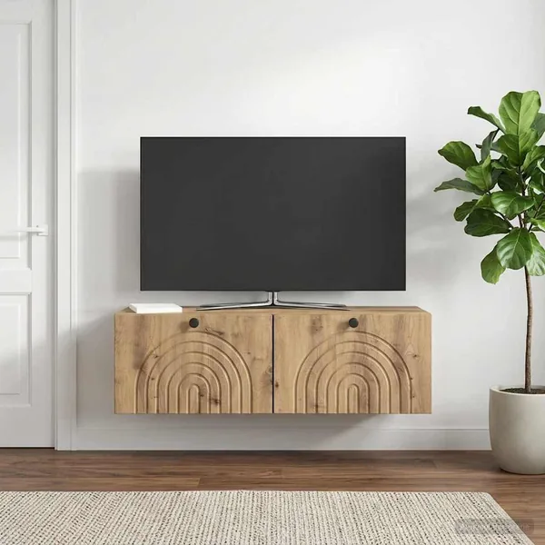 Meuble TV mural 98 x 31 x 30 cm Chêne artisanal