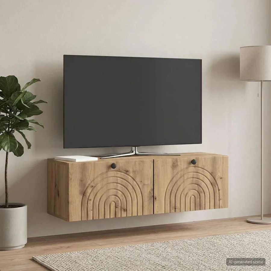 Meuble TV mural 98 x 31 x 30 cm Chêne artisanal - 4