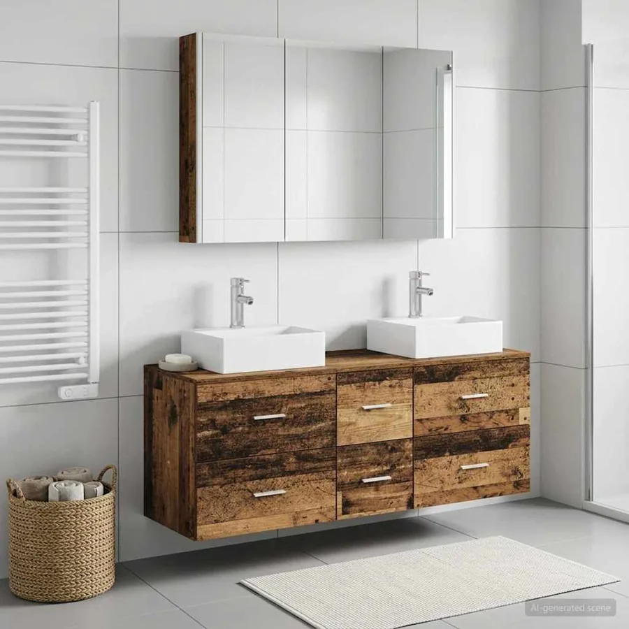 Ensemble de mobilier de salle de bain 4 pcs Bois ancien