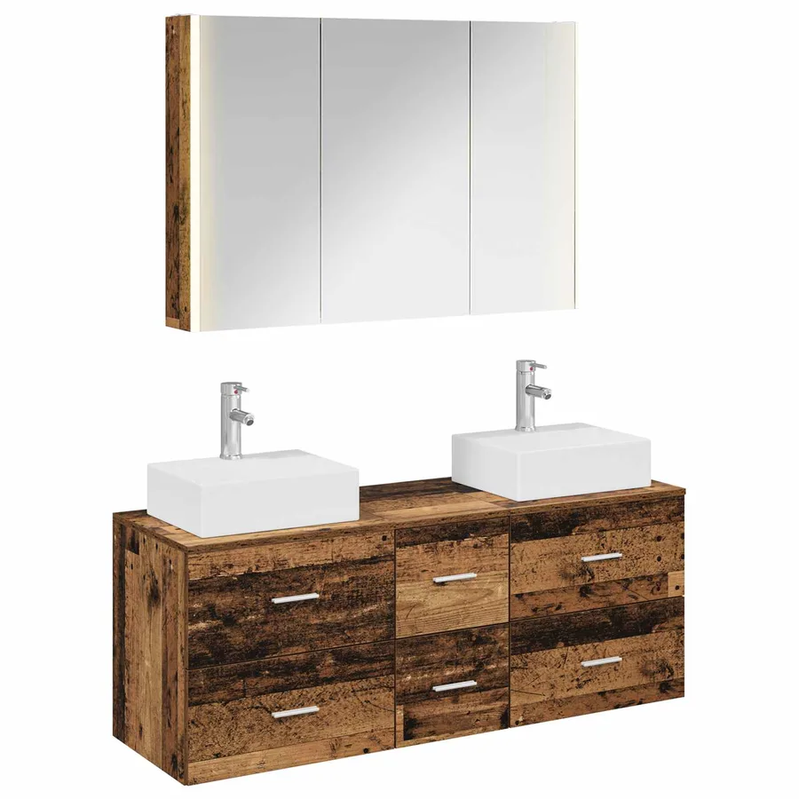Ensemble de mobilier de salle de bain 4 pcs Bois ancien - 2