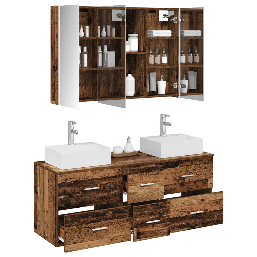 Ensemble de mobilier de salle de bain 4 pcs Bois ancien - 3
