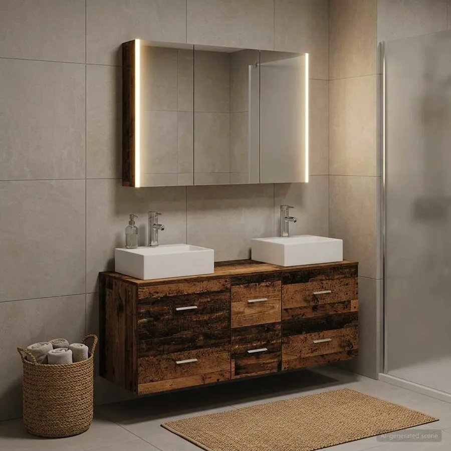 Ensemble de mobilier de salle de bain 4 pcs Bois ancien - 4