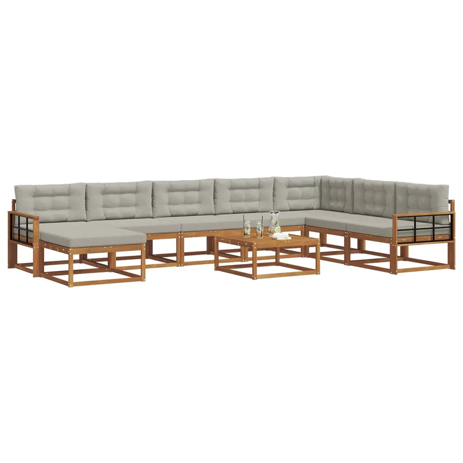 Ensemble de canapés d'extérieur 9 pcs Gris Naturel et Clair - 3