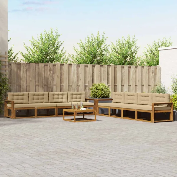 Ensemble de canapés d'extérieur 9 pcs Naturel et Beige
