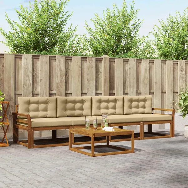 Ensemble de canapés d'extérieur 5 pcs Naturel et Beige