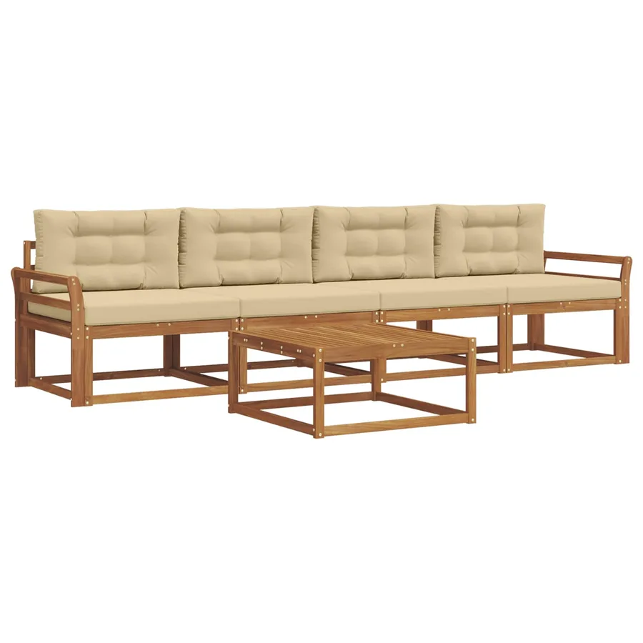 Ensemble de canapés d'extérieur 5 pcs Naturel et Beige - 2
