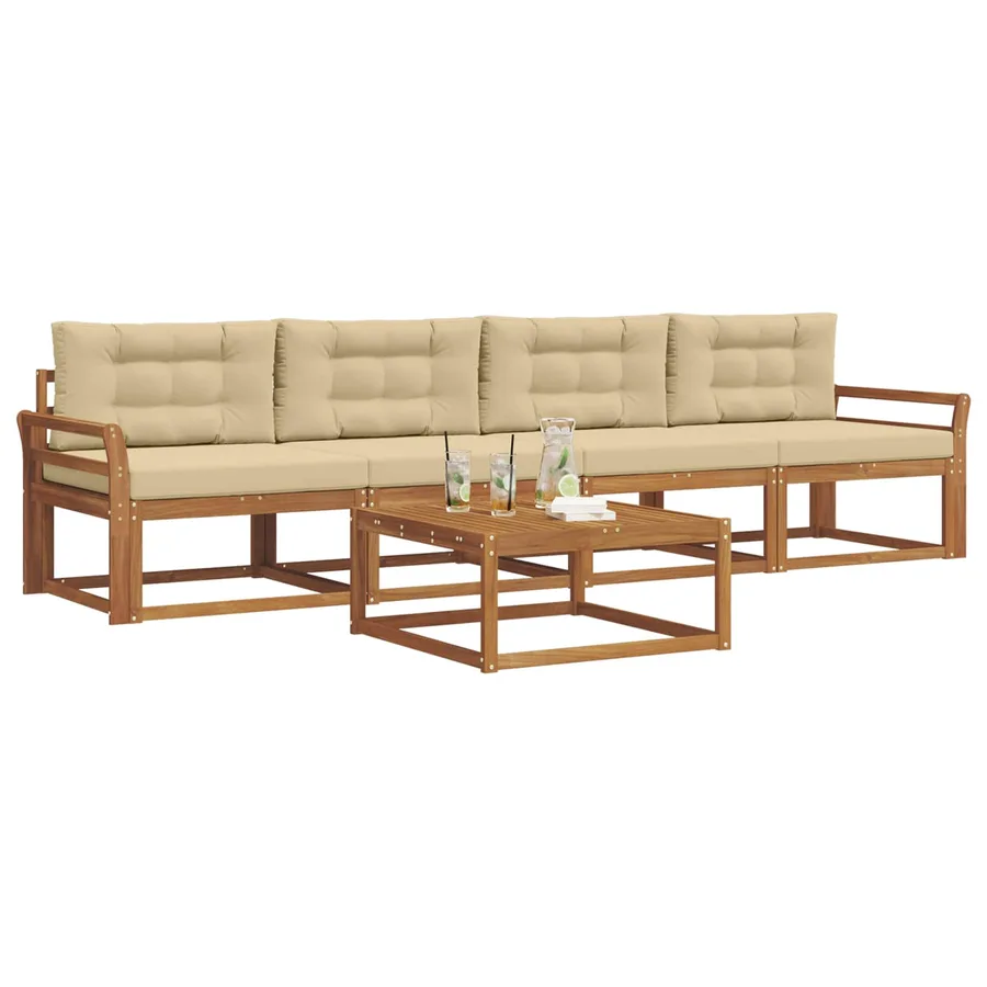 Ensemble de canapés d'extérieur 5 pcs Naturel et Beige - 3